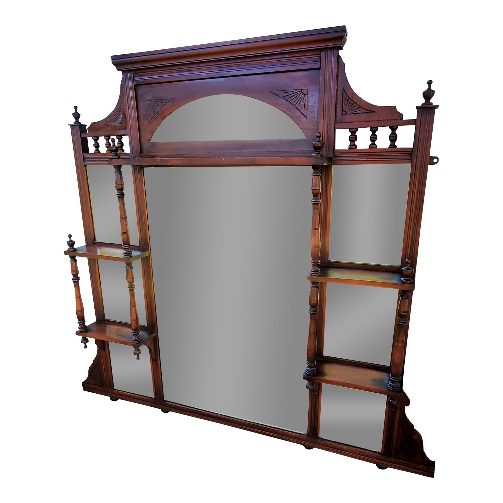 1880s Antique Victorian Walnut Over Fireplace Mantel Mirror With