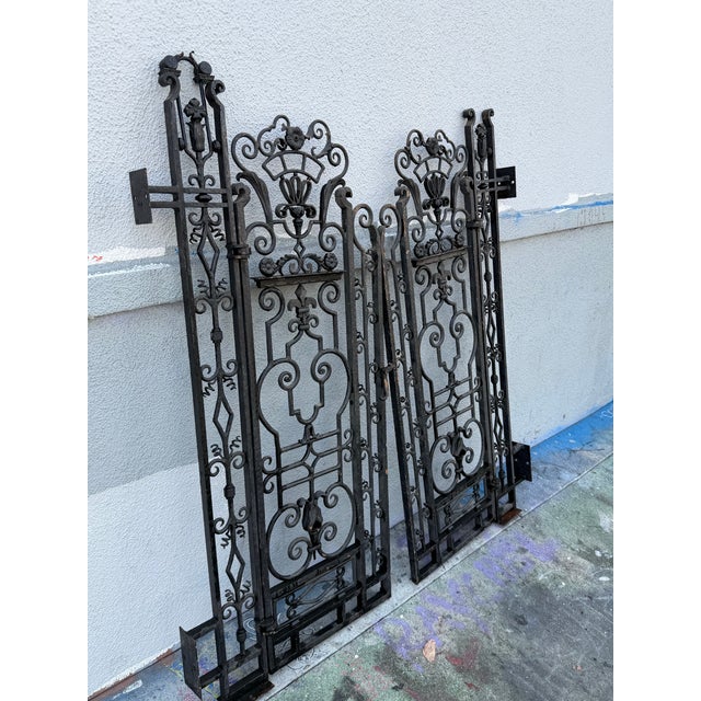 Pair of Antique 1920’s Wrought Iron Pedestrian Garden Gates For Sale - Image 9 of 12