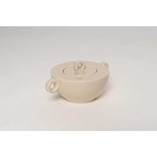 1930s French Art Deco Taupe Ceramic Lidded Sugar Bowl by Jean Luce For Sale - Image 5 of 14