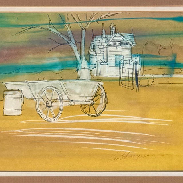 Vintage Leo Thompson Watercolor Painting of Rural Landscape, Signed & Framed Americana Art For Sale - Image 4 of 9