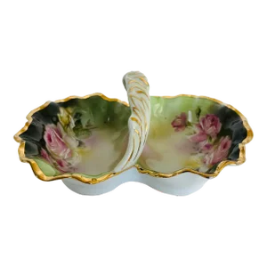 Vintage 1930s Handpainted German Floral Candy Dish