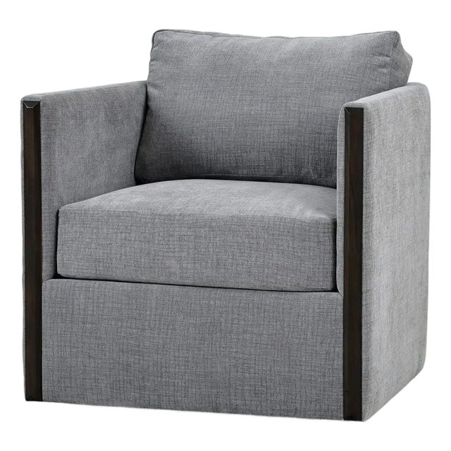 Mid-Century Minimalist Swivel Chair in Gray Upholstery For Sale