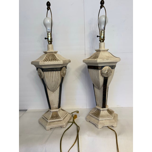 Vintage Postmodern Neoclassical Plaster Urn Table Lamps - A Pair For Sale - Image 4 of 4