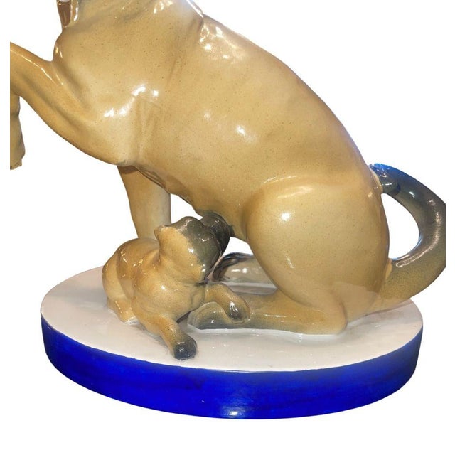 Ceramic Pair of Mottahedeh Pug Dog Figures, Staffordshire Style, Mid-20th Century. For Sale - Image 7 of 9