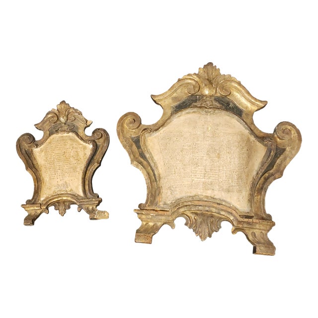 Pair of 18th Century Italian Baroque Giltwood Altar Prayer Tablets / Mass Cartouches For Sale