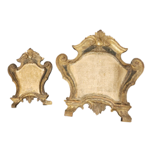Pair of 18th Century Italian Baroque Giltwood Altar Prayer Tablets / Mass Cartouches