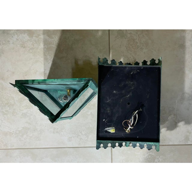 Pair of Artistic Vintage Patinated Metal Wall Lantern Sconces For Sale - Image 11 of 16