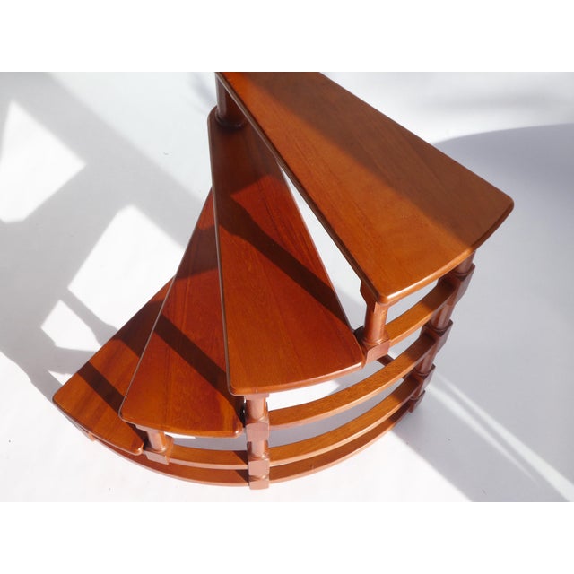 Beautiful large wooden brown semi circular library steps from the 50's with 4 stairs in total. On the upper ladder, there...