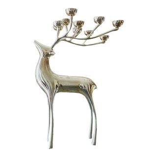 Vintage Large Silverplate Deer Candelabra For Sale
