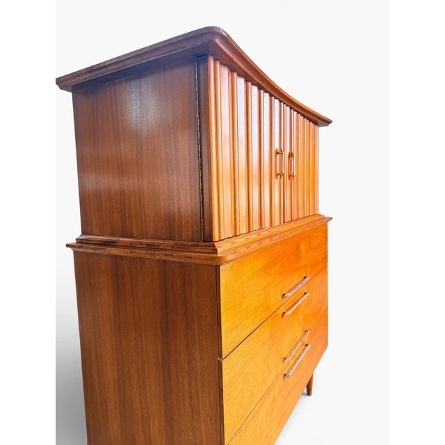 Wood Young Manufacturing Mid Century Walnut Highboy Dresser, Attributed For Sale - Image 7 of 13