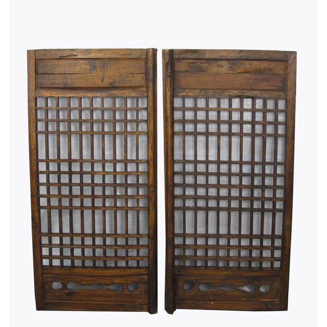 Wood Pair of Vintage Chinese Latticed Screen Panel 1 For Sale - Image 7 of 8