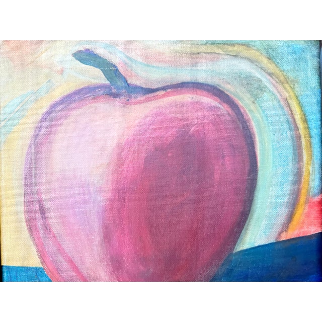 Wood Post Modern Still Life, "Apple" Oil on Canvas With Carved Wood Frame For Sale - Image 7 of 7