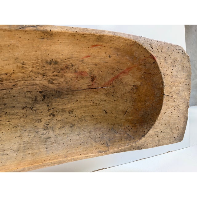 Brown Antique Rustic Primitive Hand Carved Wood Dough Bowl For Sale - Image 8 of 12