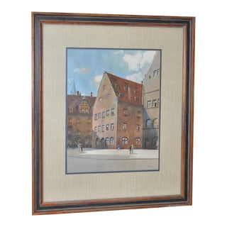 Franz Schmidt "Nuremberg Landscape" Original Gouache on Paper c.1930s For Sale