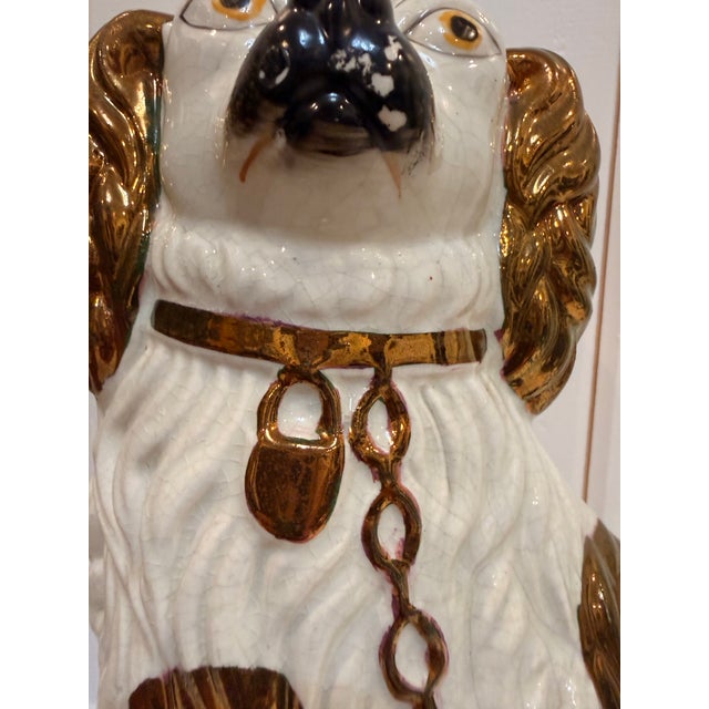 Ceramic Antique Victorian 12" Staffordshire Copper Lustre Large Spaniel Figurine - Circa 1870 For Sale - Image 7 of 7
