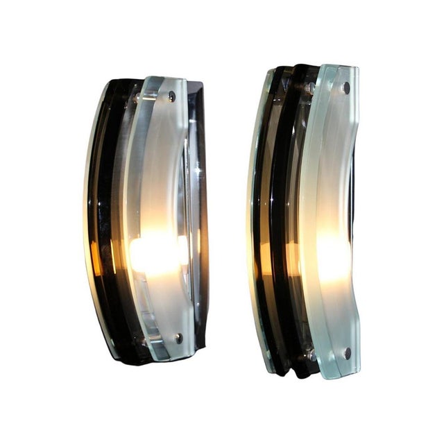 Sconces in Smoked and Light Green Glass in the style of Max Ingrand, 1960s, Set of 2 For Sale - Image 4 of 15