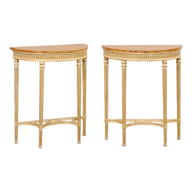 Early 20th Century Italian Pair Antique Petite-Size Demi-Lunes For Sale