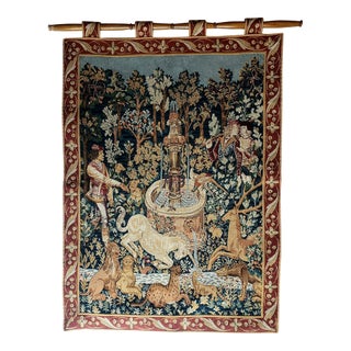 Vintage French Goblys® "Unicorn at the Fountain" Jacquard Wall Tapestry For Sale