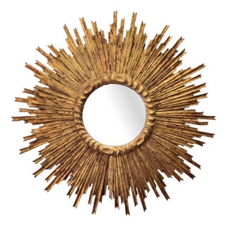 Large Sun Mirror in Carved and Gilded Wood, 1950s For Sale