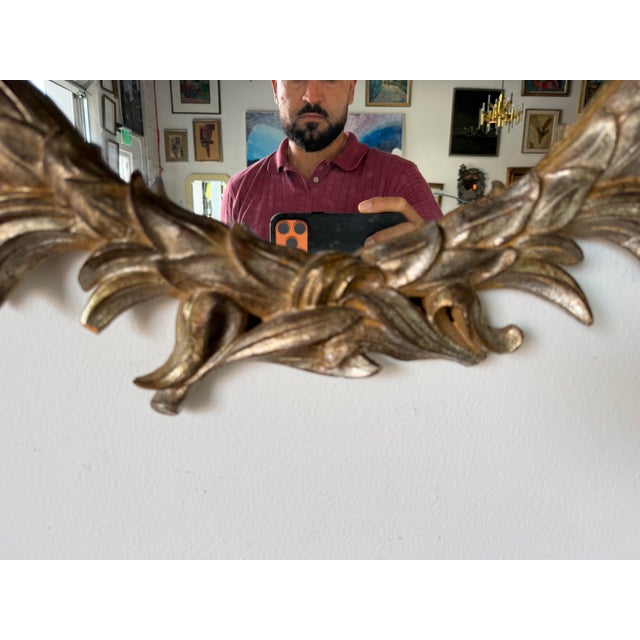 Wood 1960s Italian Hollywood Regency Gilt Carved Wood Wall Mirror For Sale - Image 7 of 12