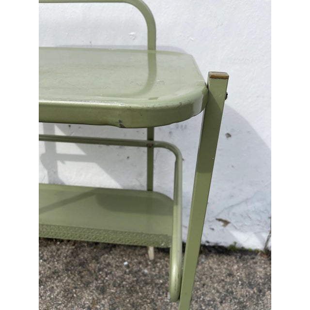 Vintage Metal Cart Bar Vintage Green Industrial Mid Century Console Wine Rack For Sale - Image 9 of 10