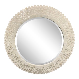 Scalloped Bone Sunburst Convex Mirror