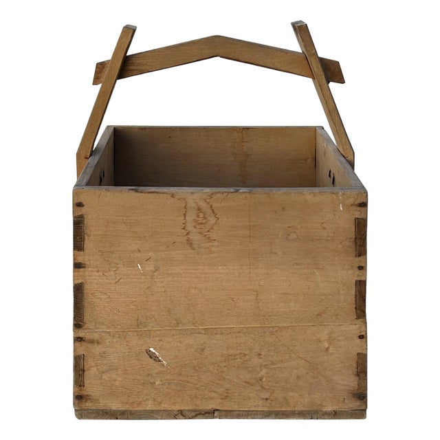 Vintage Rustic Raw Wood Light Tan Square With Handle Wood Bucket For Sale