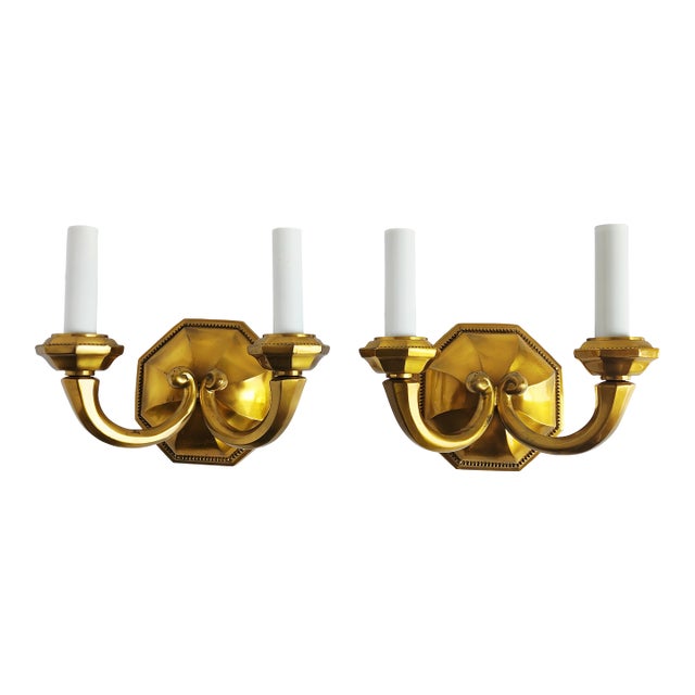 Early 20th Century Georgian Cast Brass Wall Sconces-a Pair For Sale
