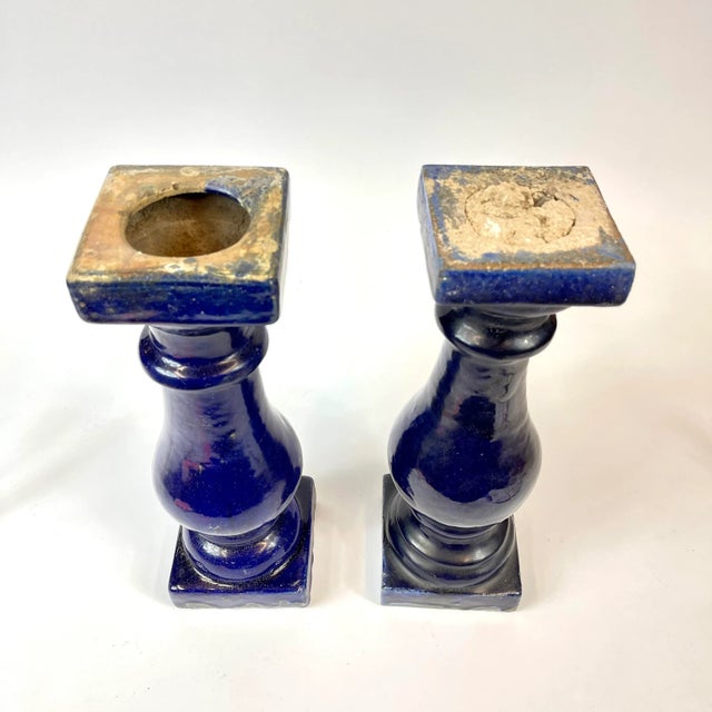 Asian 19th Century Ceramic Cobalt Blue Columns - a Pair For Sale - Image 3 of 8