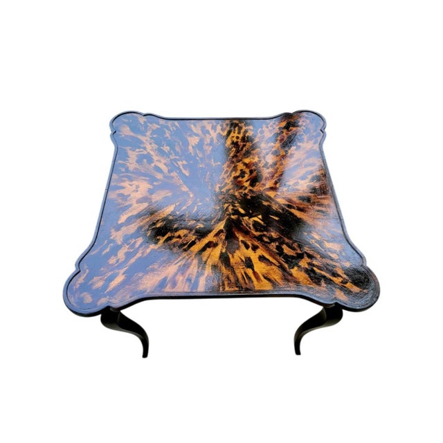 Elevate your room in style with this newly hand finished, custom faux tortoiseshell top card table made by Minton Spidell....