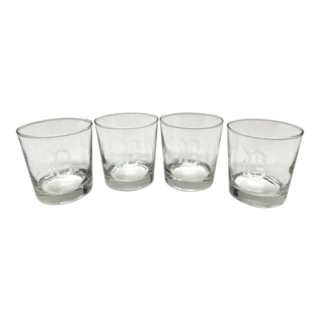 Monogrammed “G” Low Ball Rocks Glasses Set of 4 For Sale
