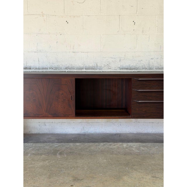 Long Rosewood Sideboard Credenza With Doors and Drawers Danish Mid-Century Modern 1970s For Sale - Image 4 of 11