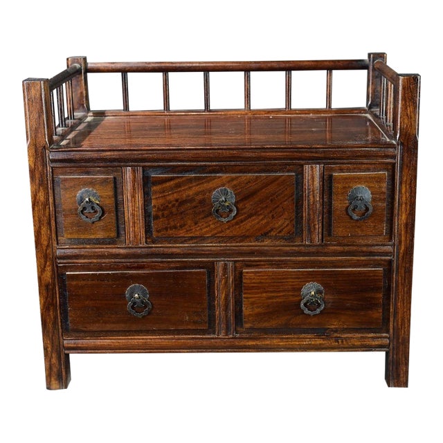 Vintage Chinese Huali Rosewood Tabletop Tea Cabinet With 5 Drawers For Sale