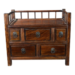 Vintage Chinese Huali Rosewood Tabletop Tea Cabinet With 5 Drawers