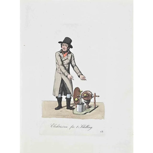Hand-colored etching by Christoph Suhr in 1808. Belongs to the series "Der Ausruf in Hamburg dargestellt in einhundert und...