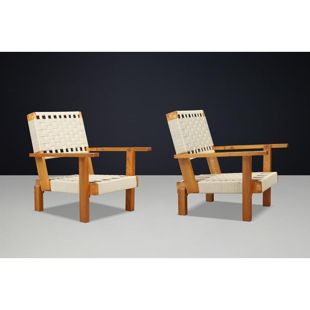 1970s Italian Pine and Woven Cord Lounge Chairs, 1970s, Set of 2 For Sale - Image 5 of 17