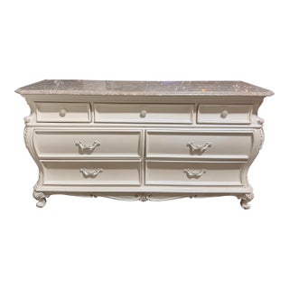 White 7 Drawer Chantelle Ornate Wood and Marble Top Acme Furniture Chantelle For Sale