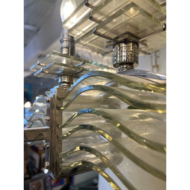1920s 1920s Sabino French Wavy Glass and Nickel Chandelier For Sale - Image 5 of 12
