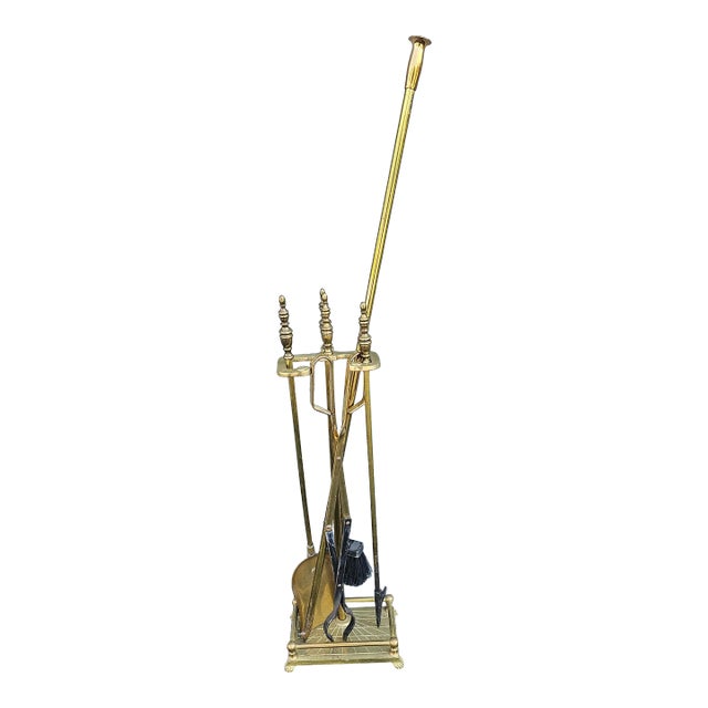 Mid-Century American Federal Style Brass Fireplace Tools Set of 6 For Sale
