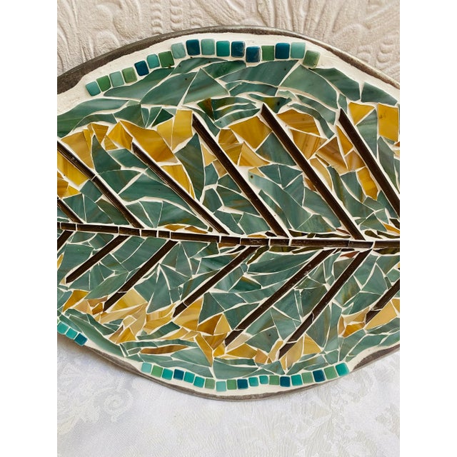 Contemporary Contemporary Hand Made Glass Mosaic on Michael Aram Molded Nickel Silver Leaf Platter For Sale - Image 3 of 12