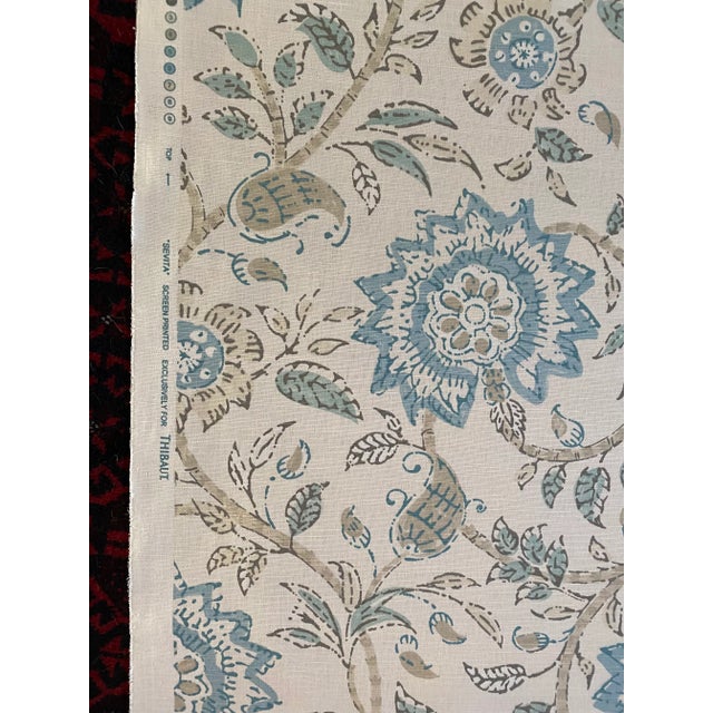 2020s Thibaut F964112 Sevita Linen Blend Aqua and Beige Printed Fabric 4 Yards For Sale - Image 5 of 6