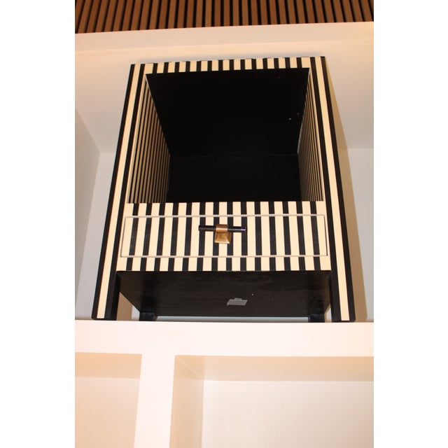 Contemporary Off White Resin One Drawer Side Table in Black and Off White Resin Stripe For Sale - Image 3 of 6