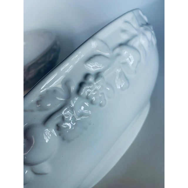 Vintage Portuguese Blanc De Chine Ceramic Oval Decorative Bowls- a Pair For Sale - Image 9 of 11