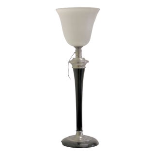 Art Deco French Table Lamp in Black Wood and Polished Aluminium from Mazda, 1920s For Sale