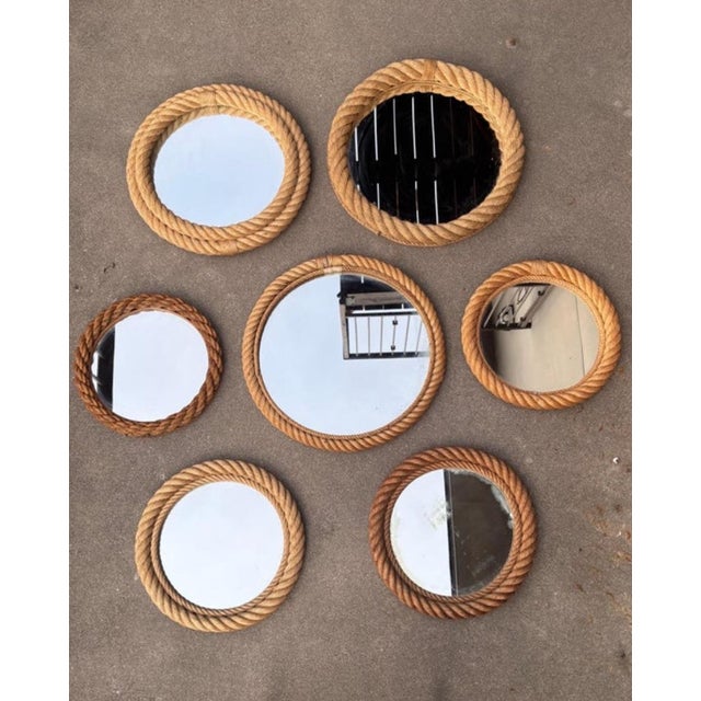 Glass Mid-Century Octogonal Rope Mirror Adrien Audoux & Frida Minet For Sale - Image 7 of 8