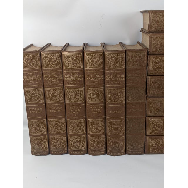 1924 the Outline of Knowledge 19-Volume Brown & Gold Gilt Decorative Book Set For Sale - Image 4 of 15