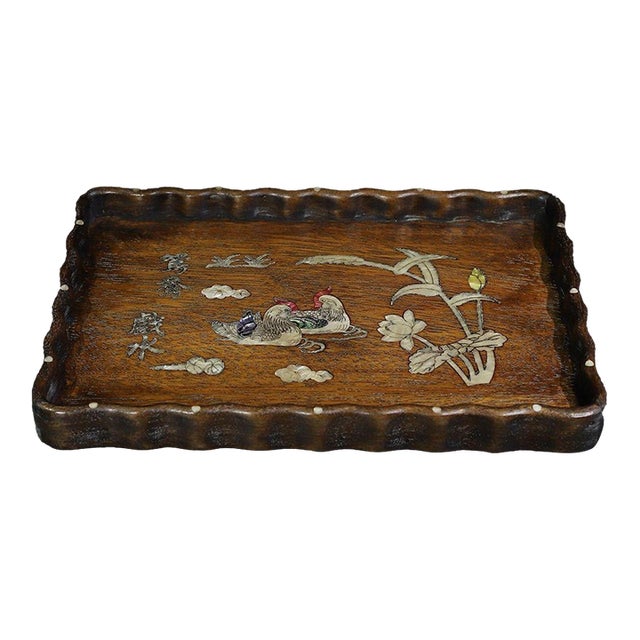Huali Rosewood Tray Inlaid With Mother-of-Pearl For Sale