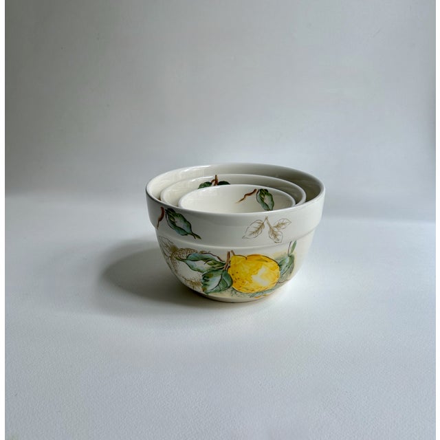 Vintage Set of 3 Maxcera Corp. "Watercolor Lemon" Ceramic Nesting Bowls For Sale - Image 18 of 18