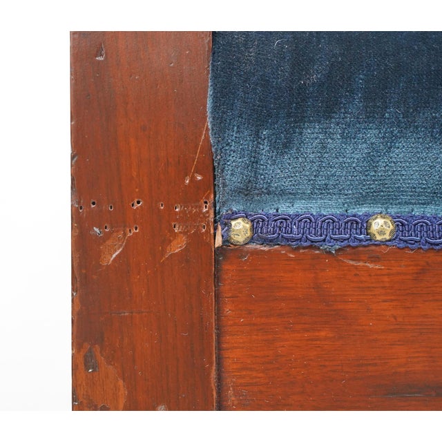 Mid 20th Century Traditional 114.75 In. Blue Velvet Walnut Settee Bench For Sale - Image 4 of 12