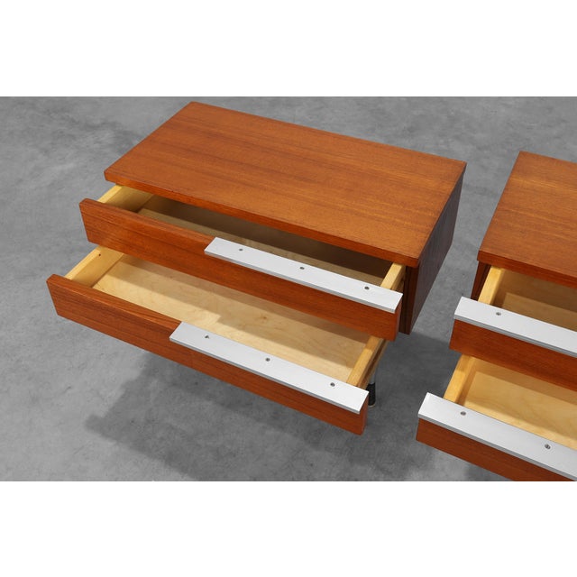 Mid-Century Modern French Nightstands in Teal Veneer and Chrome, 1960s, Set of 2 For Sale - Image 10 of 13